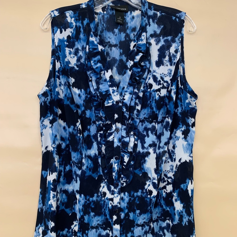 Lane Bryant Womens Sz 18 multi-blue/white sleeveless button blouse